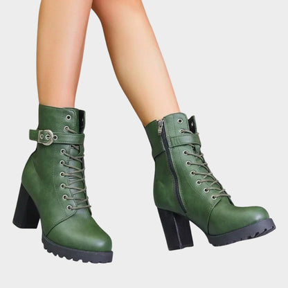 Stylish Combat Ankle Boots for Women Lace-Up Buckle-Strap