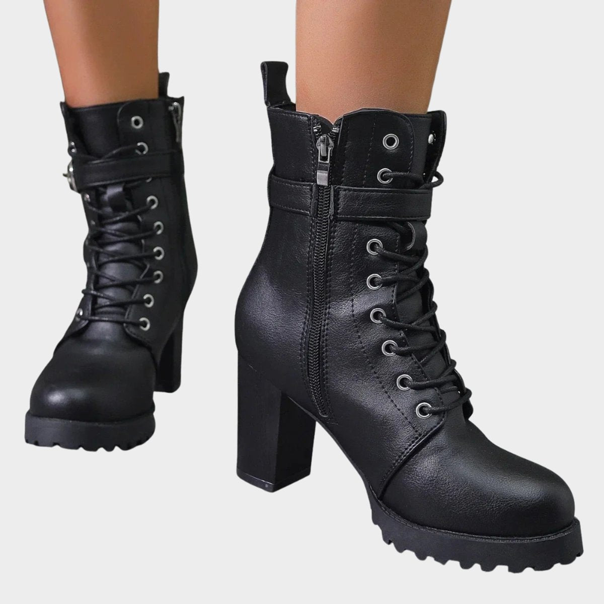 Stylish Combat Ankle Boots for Women Lace-Up Buckle-Strap