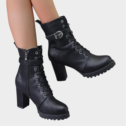 Stylish Combat Ankle Boots for Women Lace-Up Buckle-Strap