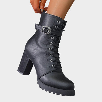 Stylish Combat Ankle Boots for Women Lace-Up Buckle-Strap