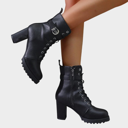Stylish Combat Ankle Boots for Women Lace-Up Buckle-Strap