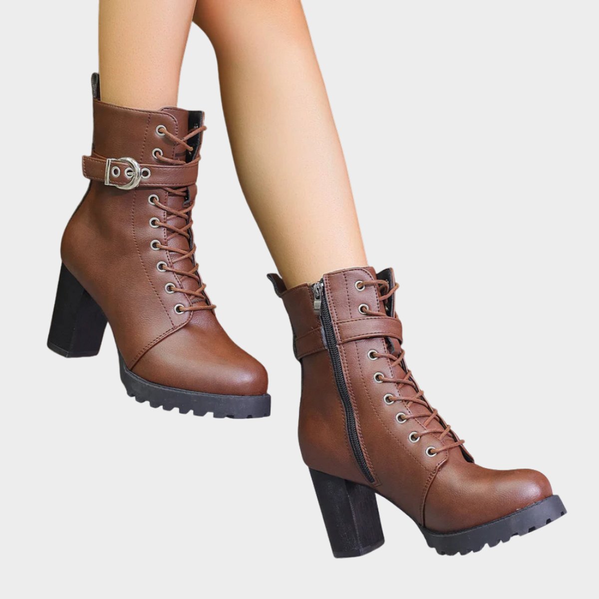 Stylish Combat Ankle Boots for Women Lace-Up Buckle-Strap
