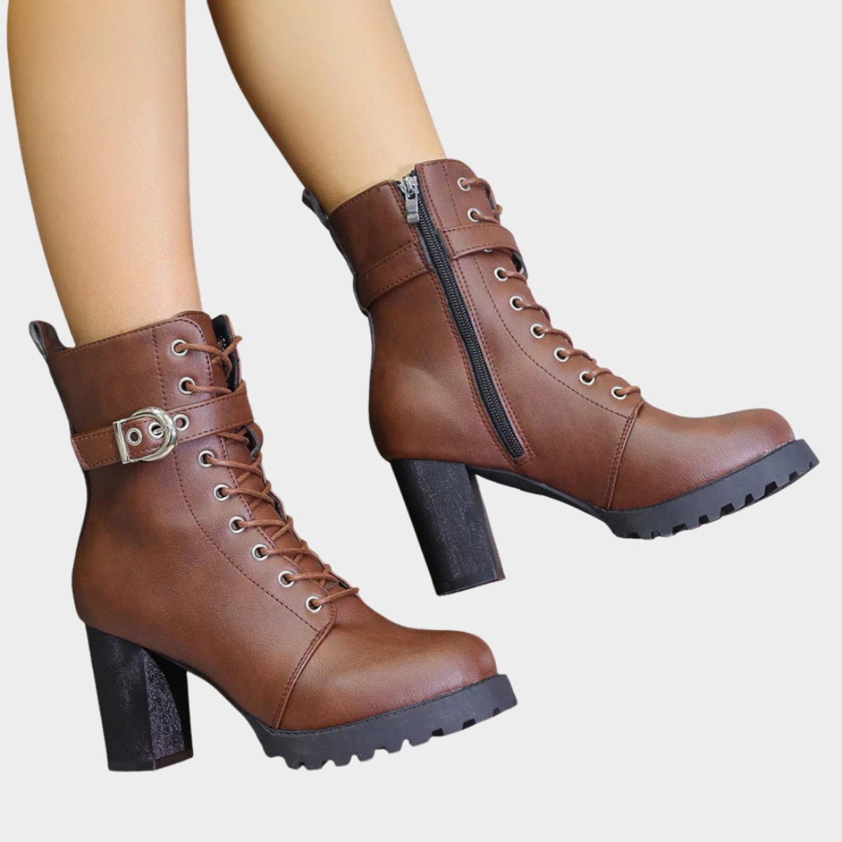Stylish Combat Ankle Boots for Women Lace-Up Buckle-Strap