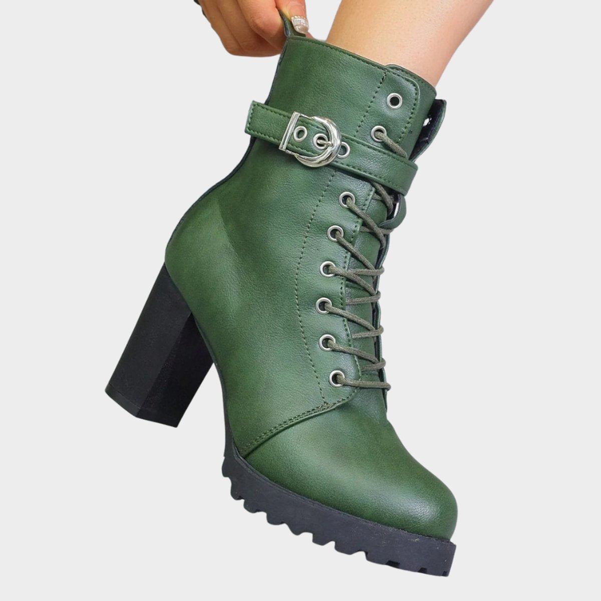 Stylish Combat Ankle Boots for Women Lace-Up Buckle-Strap