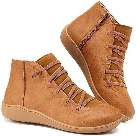 Comfortable Ankle Boots for Women Lace-Up Side-Zip