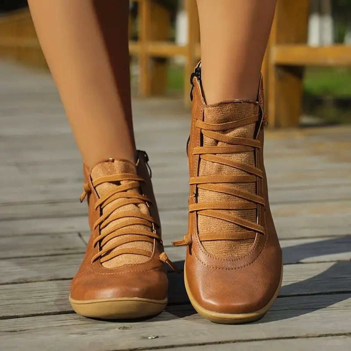 Comfortable Ankle Boots for Women Lace-Up Side-Zip
