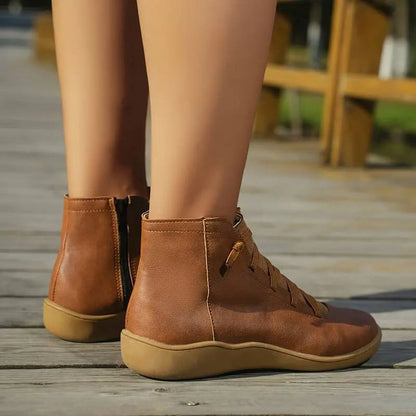 Comfortable Ankle Boots for Women Lace-Up Side-Zip