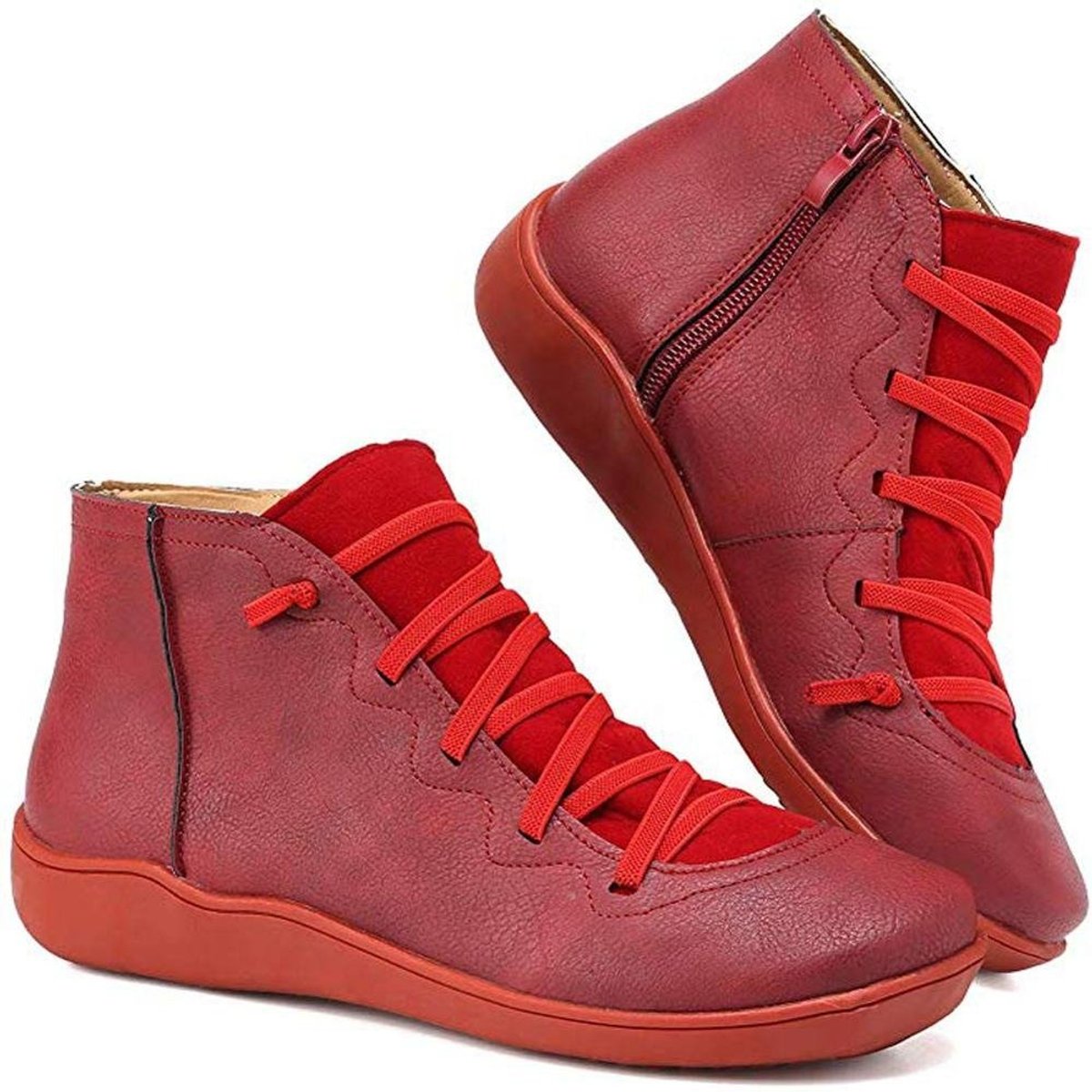 Comfortable Ankle Boots for Women Lace-Up Side-Zip