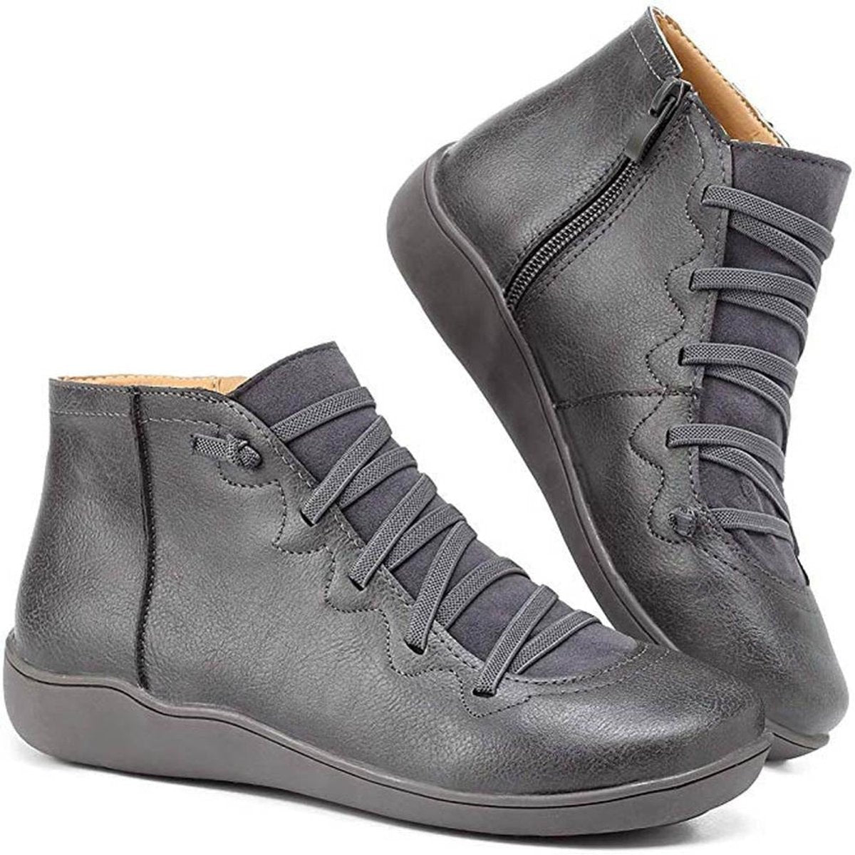 Comfortable Ankle Boots for Women Lace-Up Side-Zip