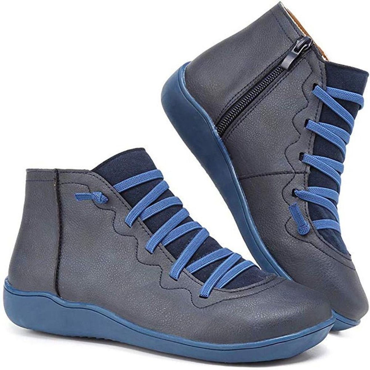 Comfortable Ankle Boots for Women Lace-Up Side-Zip