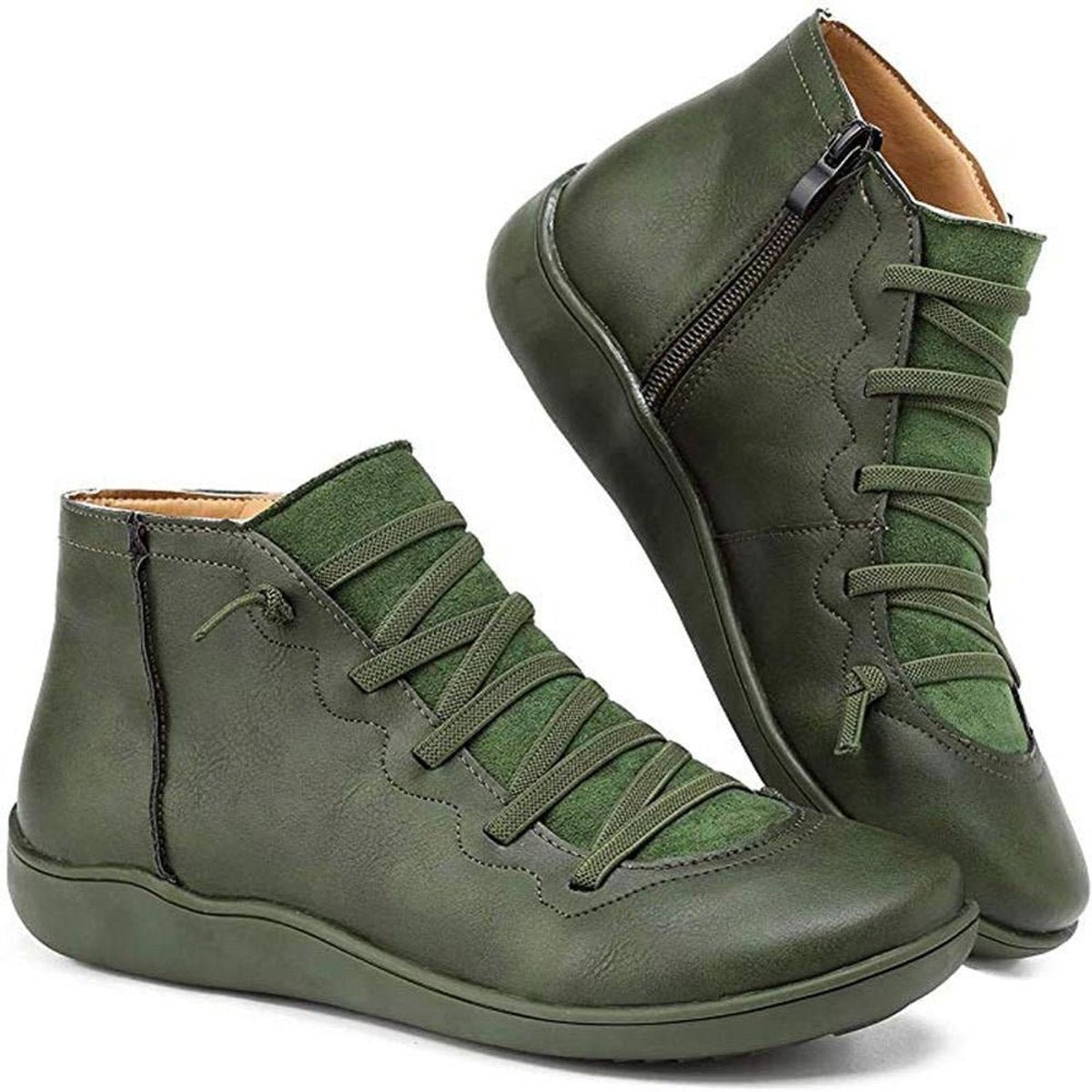 Comfortable Ankle Boots for Women Lace-Up Side-Zip