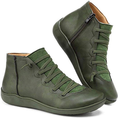 Comfortable Ankle Boots for Women Lace-Up Side-Zip