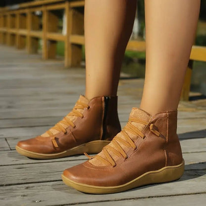 Comfortable Ankle Boots for Women Lace-Up Side-Zip