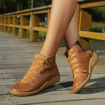Comfortable Ankle Boots for Women Lace-Up Side-Zip