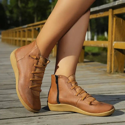 Comfortable Ankle Boots for Women Lace-Up Side-Zip