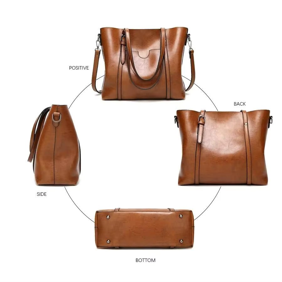 Effortless Tote Bag for Women Oil-Wax Leather-Look Large