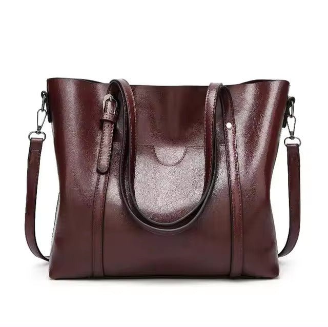 Effortless Tote Bag for Women Oil-Wax Leather-Look Large