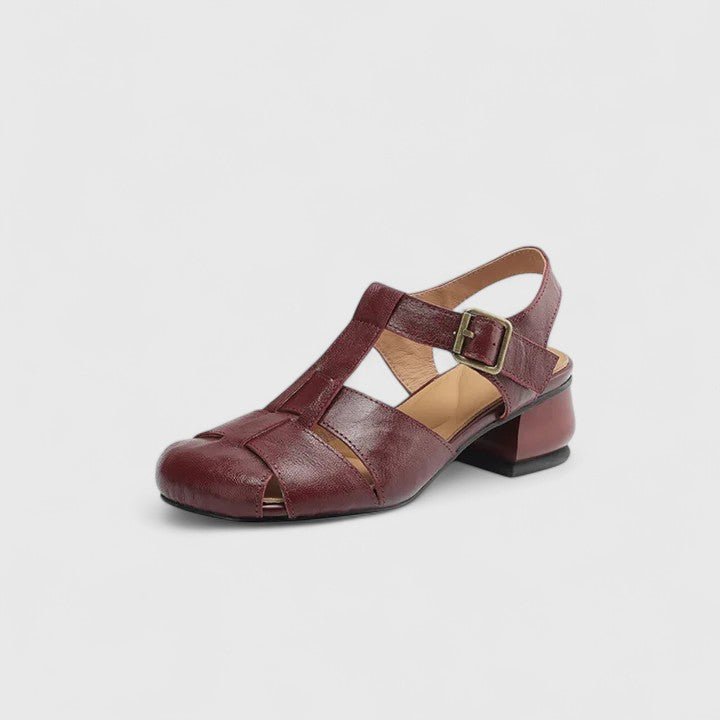 Stylish Leather Sandals for Women Square-Toe Block-Heel Strappy
