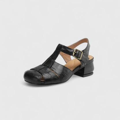 Stylish Leather Sandals for Women Square-Toe Block-Heel Strappy