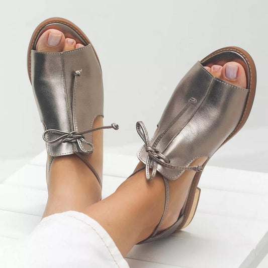 Stylish Leather Strap Sandals for Women Bow-Tie Open-Toe