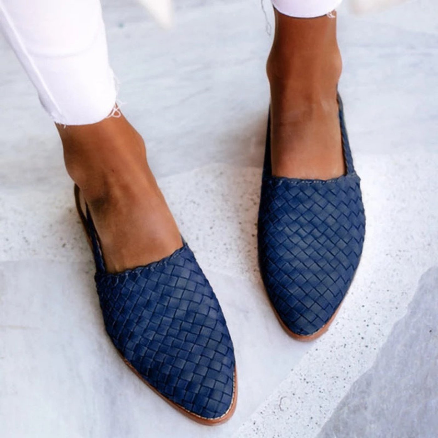 Comfortable Sandals for Women Woven Pointed-Toe Slingback