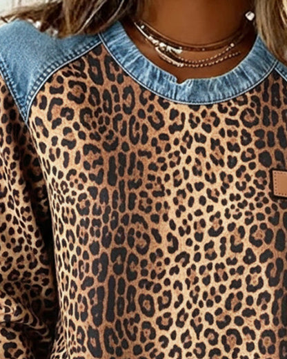 Stylish Blouse for Women Leopard-Print Colorblock
