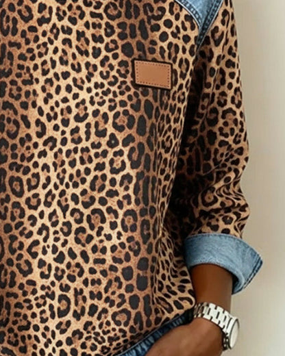 Stylish Blouse for Women Leopard-Print Colorblock