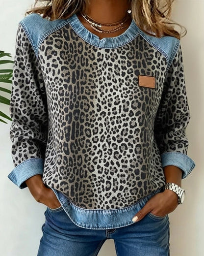 Stylish Blouse for Women Leopard-Print Colorblock