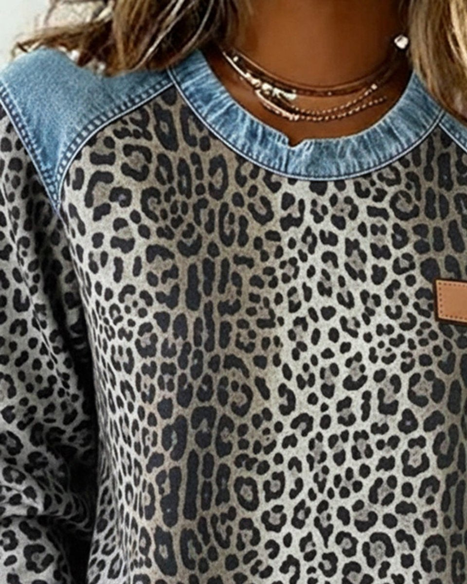 Stylish Blouse for Women Leopard-Print Colorblock