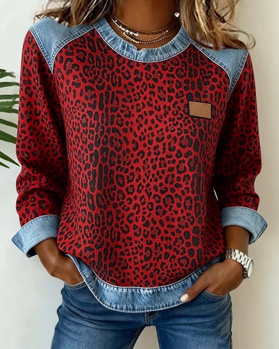Stylish Blouse for Women Leopard-Print Colorblock