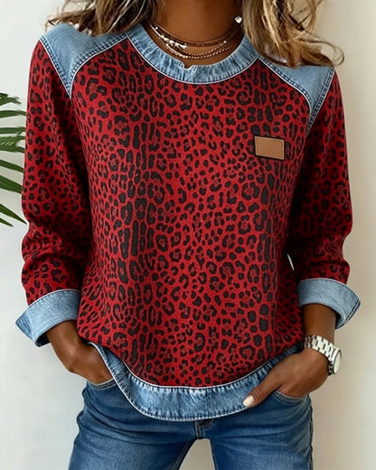 Stylish Blouse for Women Leopard-Print Colorblock