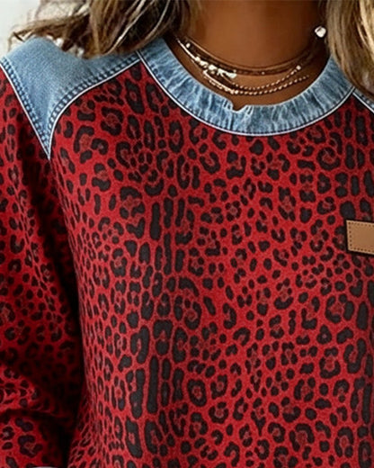 Stylish Blouse for Women Leopard-Print Colorblock