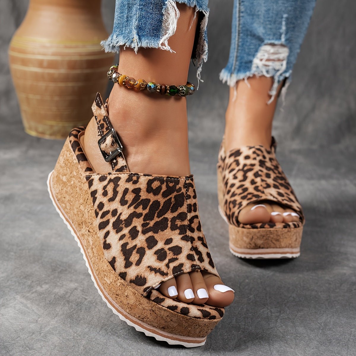 Comfortable Sandals for Women Leopard-Print Platform Wedge