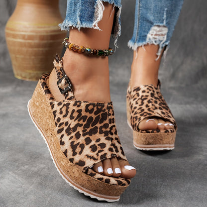 Comfortable Sandals for Women Leopard-Print Platform Wedge