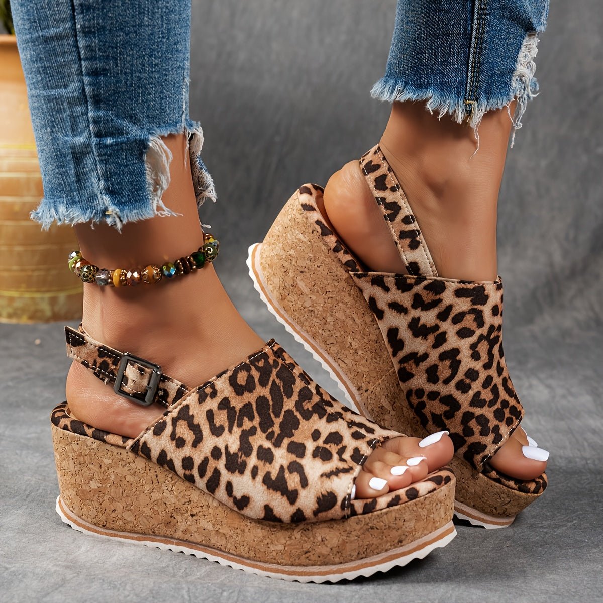 Comfortable Sandals for Women Leopard-Print Platform Wedge