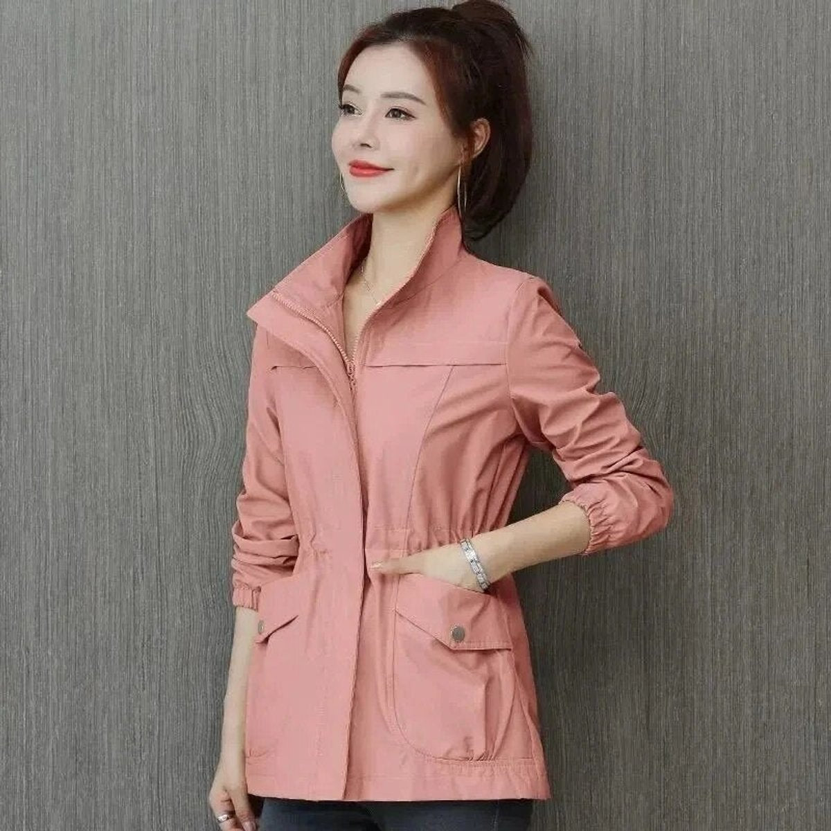Effortless Bomber Jacket for Women Zip-Up Drawstring-Waist