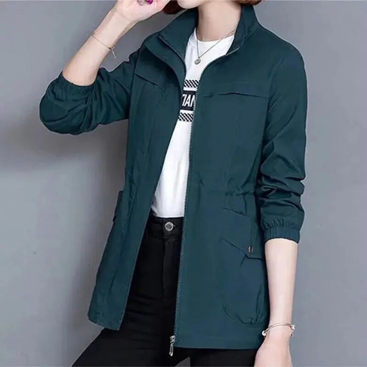 Effortless Bomber Jacket for Women Zip-Up Drawstring-Waist