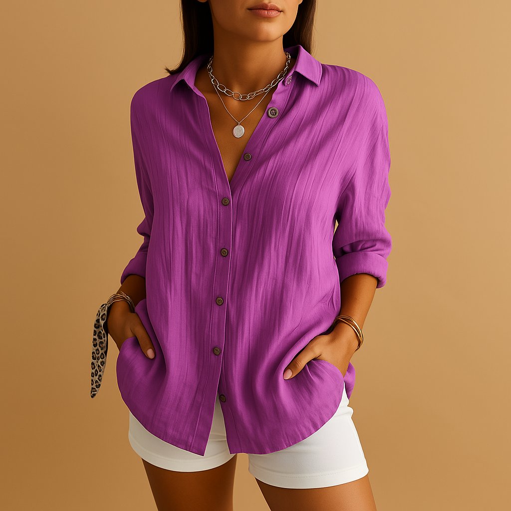 Effortless Linen Blouse for Women Button-Down Long-Sleeve Relaxed-Fit