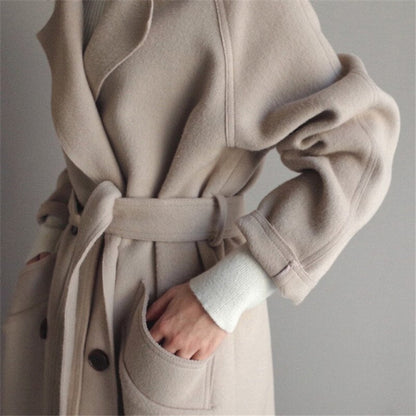 Elegant Long Coat for Women Double-Breasted Oversized