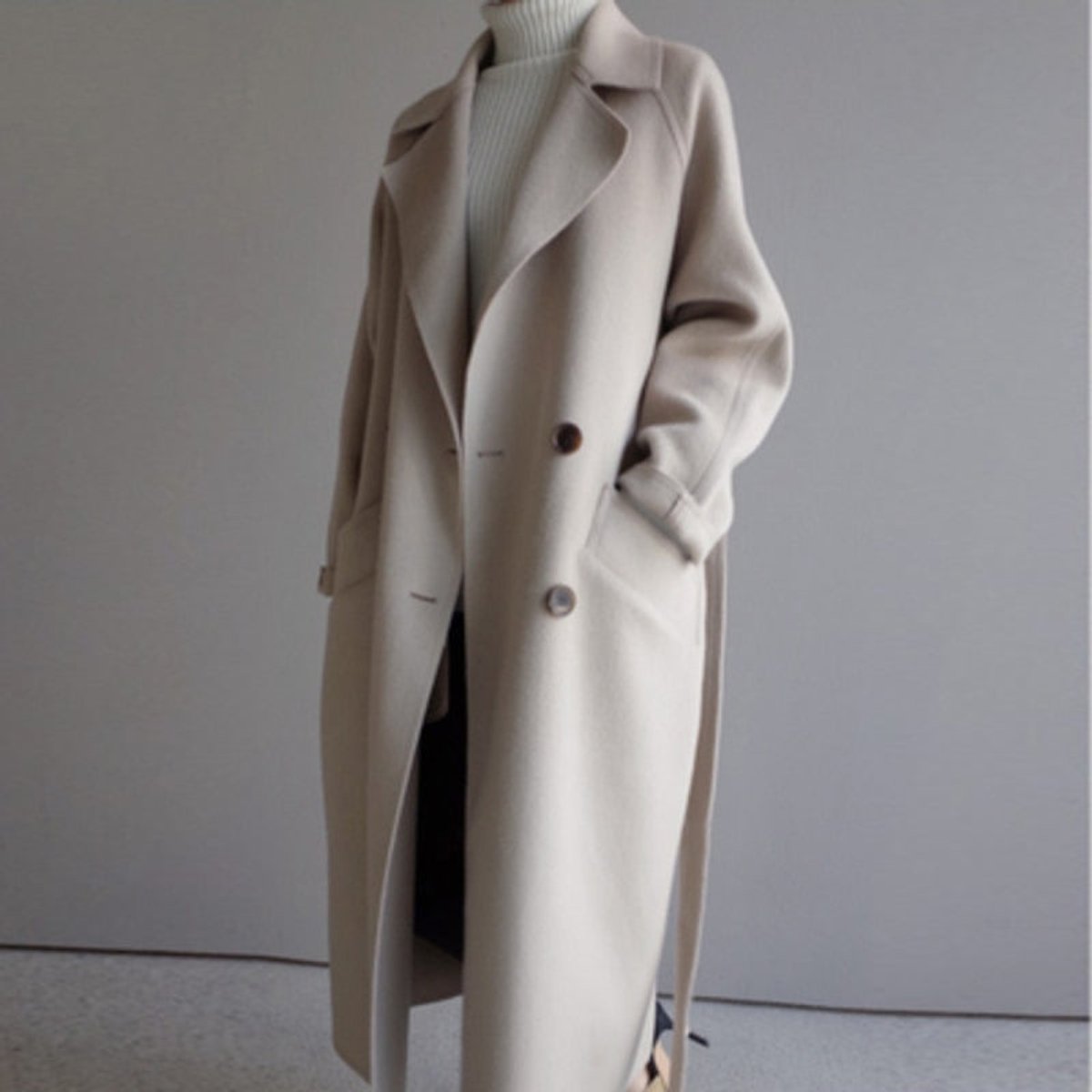 Elegant Long Coat for Women Double-Breasted Oversized