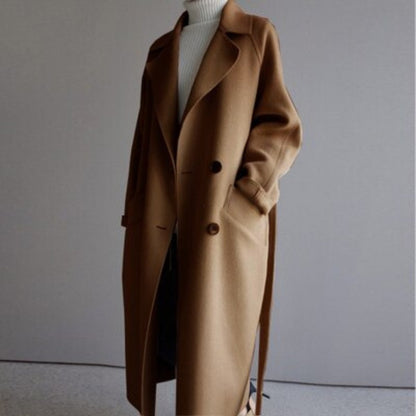 Elegant Long Coat for Women Double-Breasted Oversized