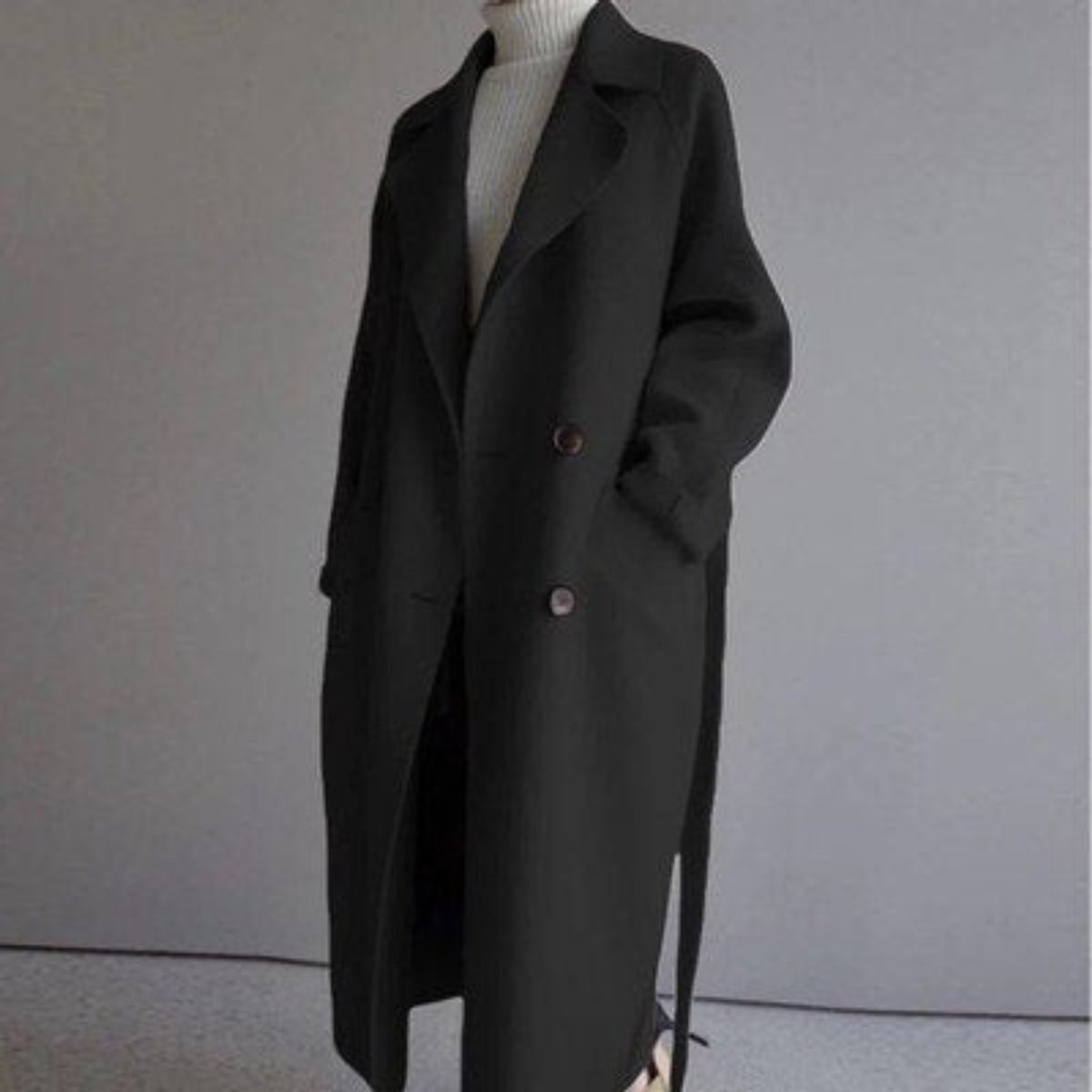 Elegant Long Coat for Women Double-Breasted Oversized