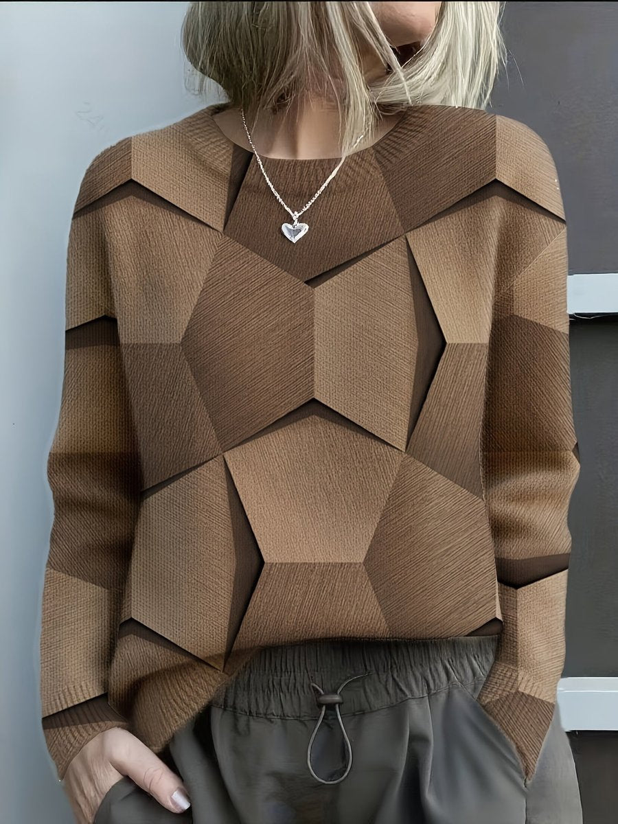 Stylish Pullover Sweater for Women Geometric-Print Crewneck