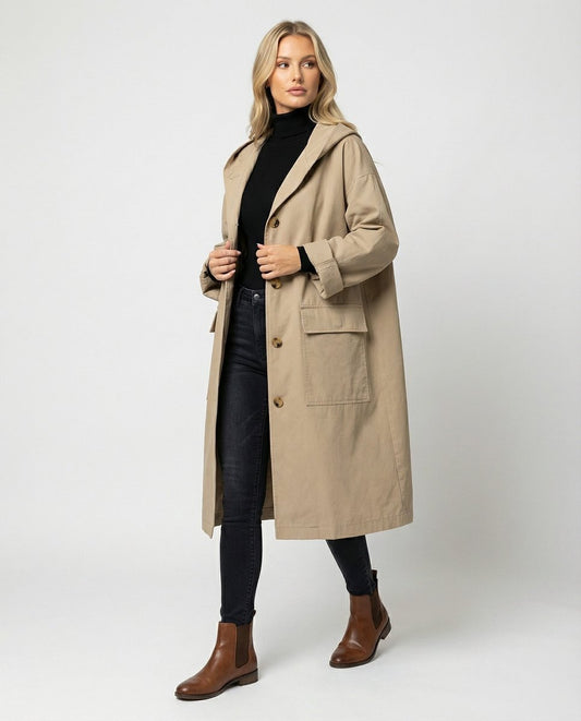 Effortless Trench Coat for Women Long Hooded Belted