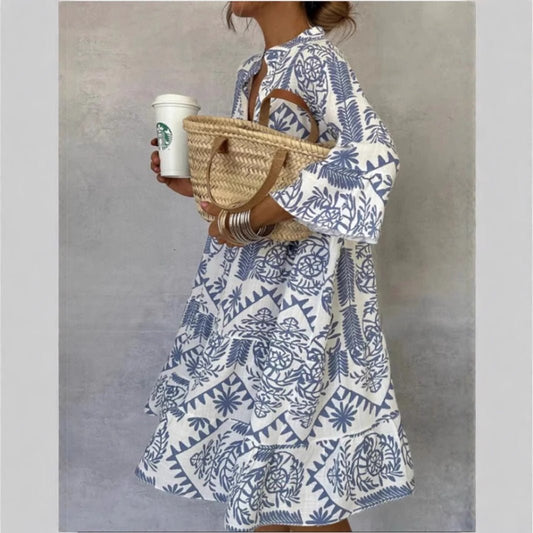 Effortless Tunic Dress for Women Floral-Print Tiered Loose-Fit