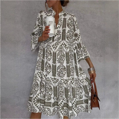 Effortless Tunic Dress for Women Floral-Print Tiered Loose-Fit