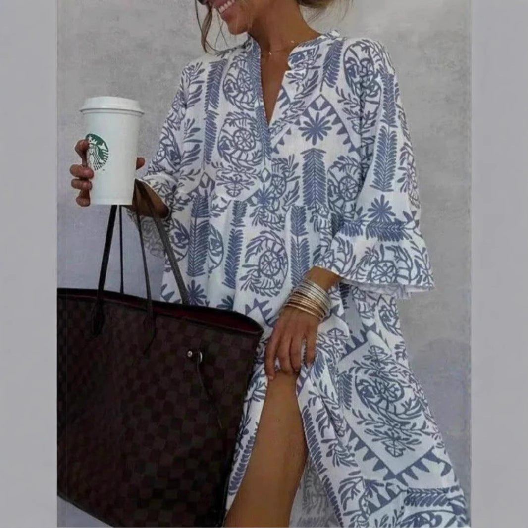 Effortless Tunic Dress for Women Floral-Print Tiered Loose-Fit