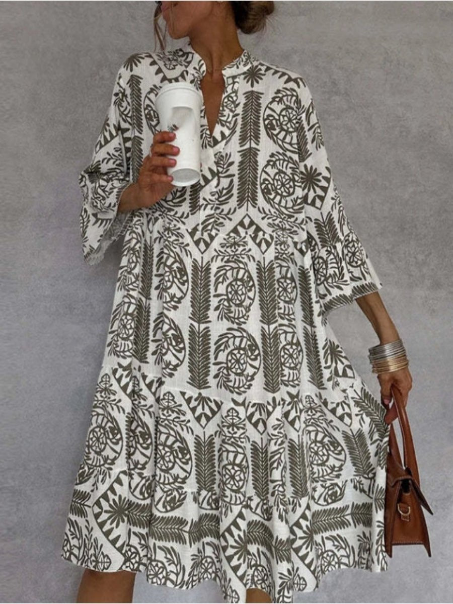 Effortless Tunic Dress for Women Floral-Print Tiered Loose-Fit