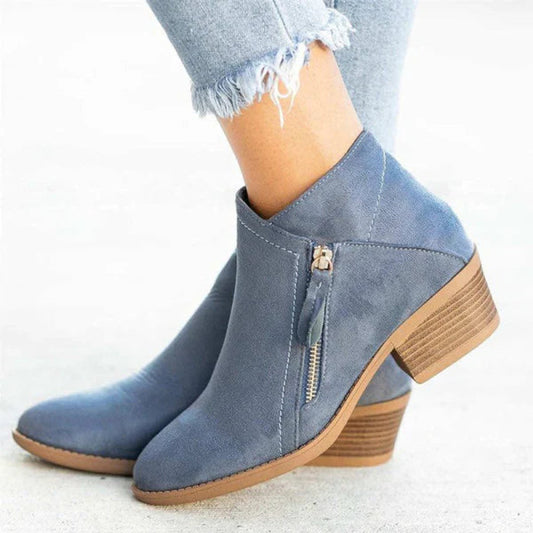 Elegant Ankle Boots for Women Suede Side-Zip Low-Heel