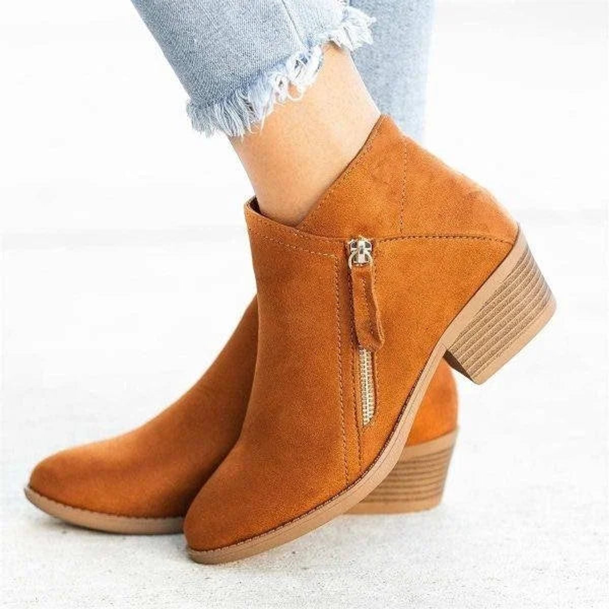Elegant Ankle Boots for Women Suede Side-Zip Low-Heel